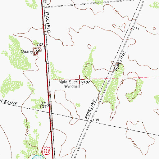 Topographic Map of Mala Suerte Windmill, TX