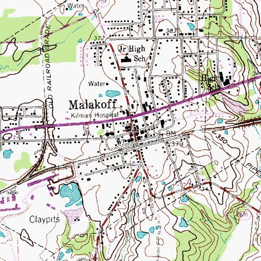 Topographic Map of Malakoff, TX