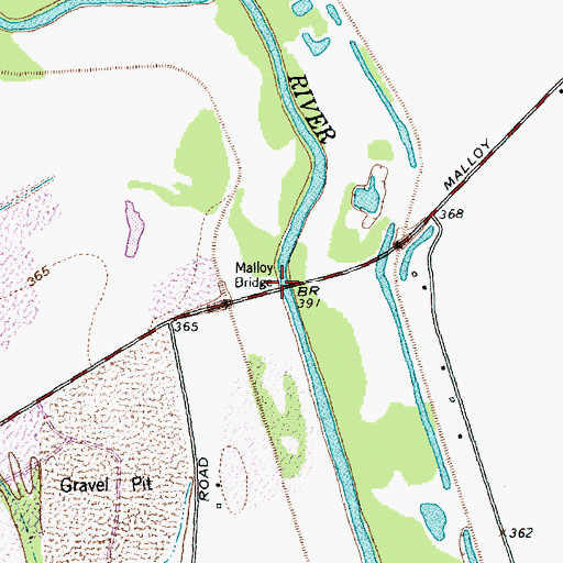 Topographic Map of Malloy Bridge, TX