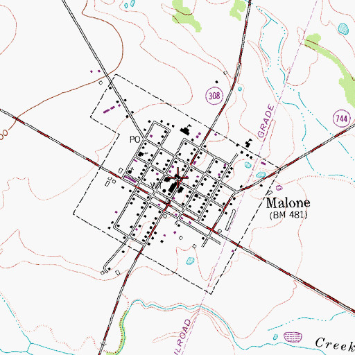Topographic Map of Malone, TX
