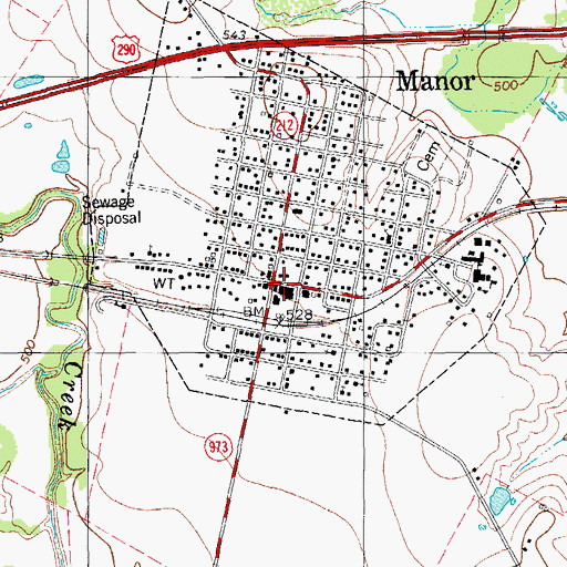Topographic Map of Manor, TX