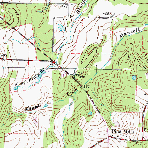 Topographic Map of Mansell Cemetery, TX