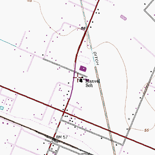 Topographic Map of Manvel School, TX