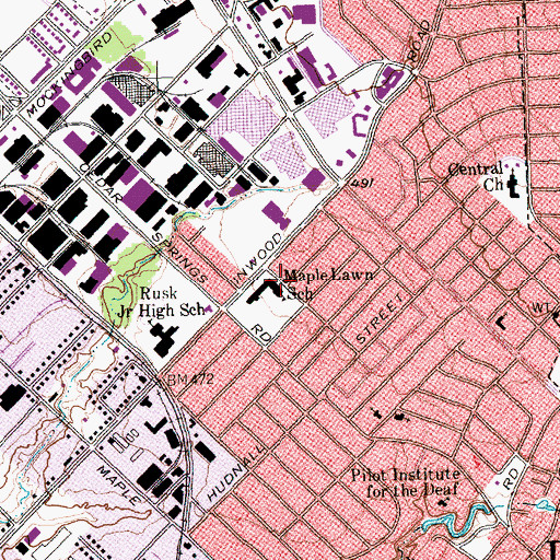 Topographic Map of Maple Lawn School, TX