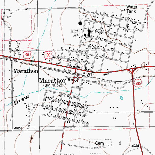 Topographic Map of Marathon, TX