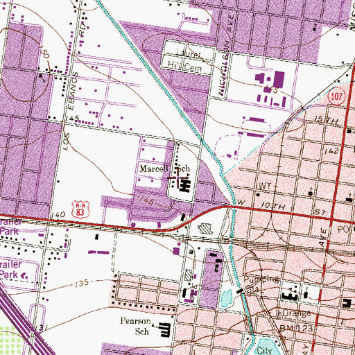 Topographic Map of Marcell Elementary School, TX