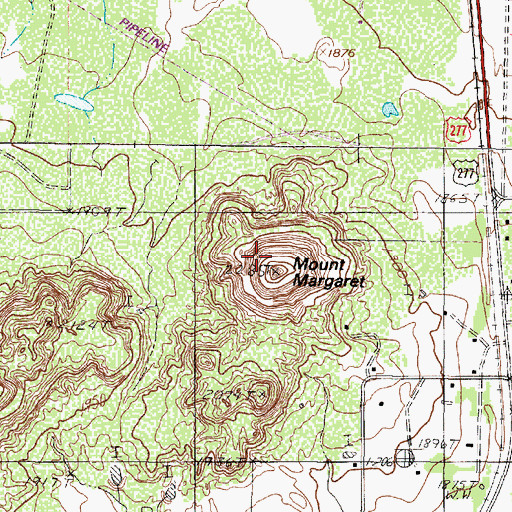 Topographic Map of Mount Margaret, TX