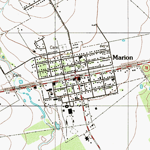 Topographic Map of Marion, TX