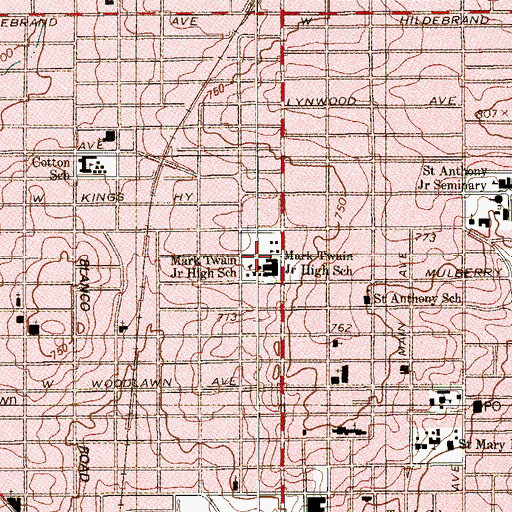 Topographic Map of Mark Twain Junior High School, TX