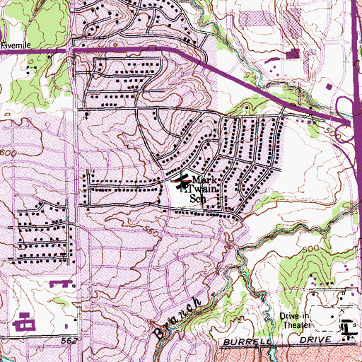 Topographic Map of Mark Twain School, TX