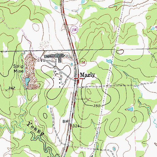 Topographic Map of Marly, TX