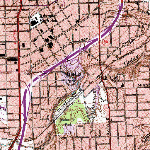 Topographic Map of Marsalis Park, TX