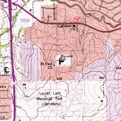 Topographic Map of Marsalis School, TX