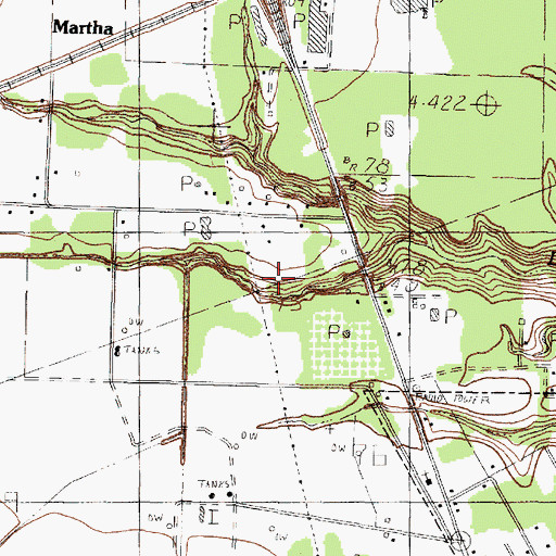 Topographic Map of Martha Oil Field, TX