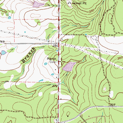 Topographic Map of Martin Cemetery, TX
