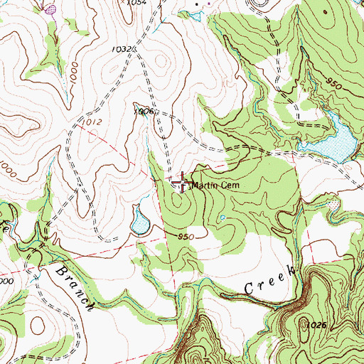 Topographic Map of Martin Cemetery, TX