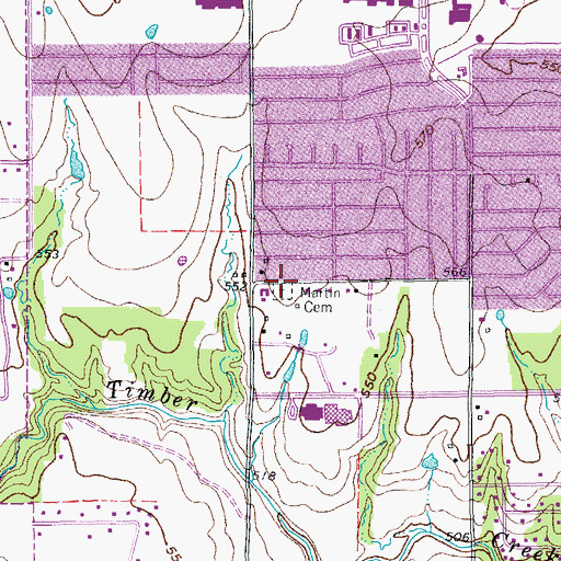 Topographic Map of Martin Cemetery, TX