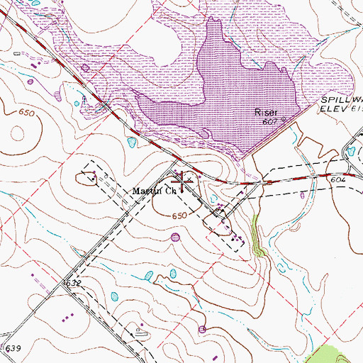 Topographic Map of Martin Church, TX