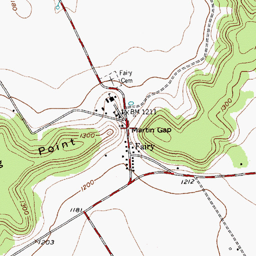 Topographic Map of Martin Gap, TX
