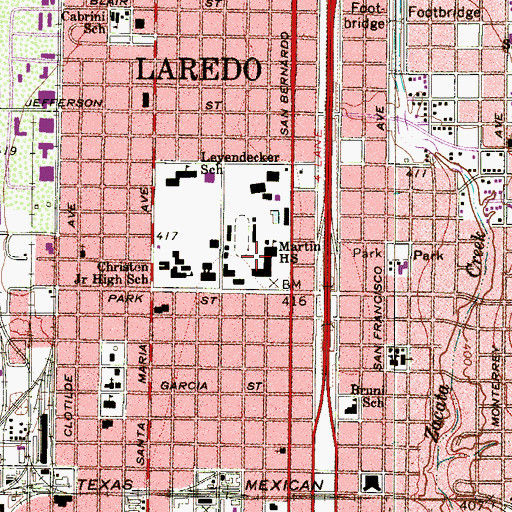 Topographic Map of Martin High School, TX