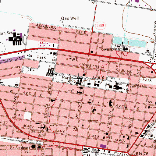 Topographic Map of Martin School, TX