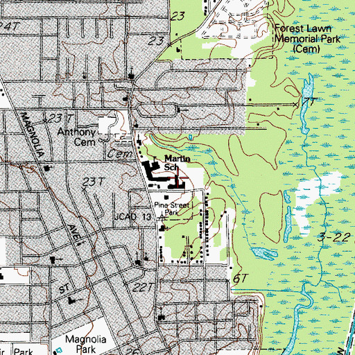 Topographic Map of Martin School, TX