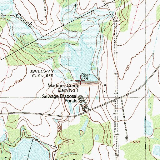 Topographic Map of Martinez Creek Dam Number 1, TX