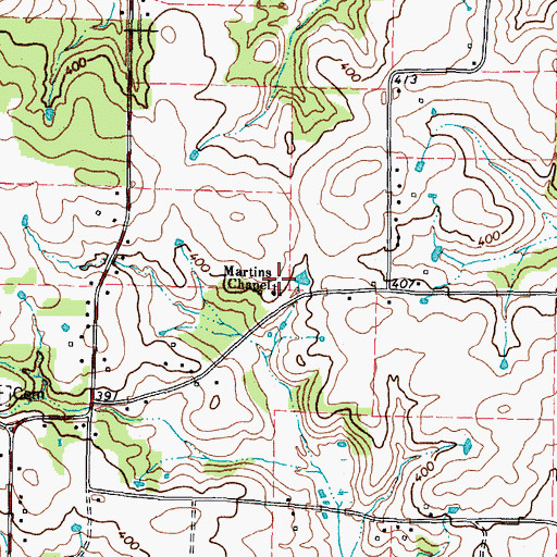 Topographic Map of Martins Chapel, TX