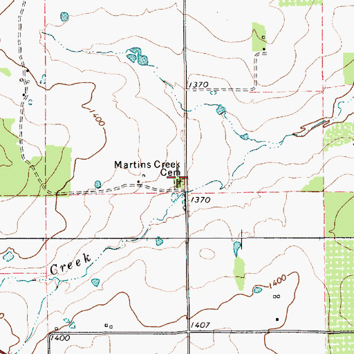 Topographic Map of Martins Creek Cemetery, TX