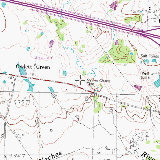 Topographic Map of Marvin Chapel Cemetery, TX