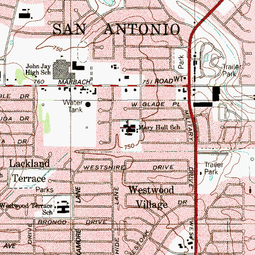 Topographic Map of Mary Hull School, TX