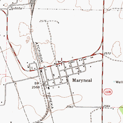 Topographic Map of Maryneal, TX