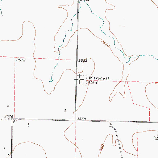 Topographic Map of Maryneal Cemetery, TX