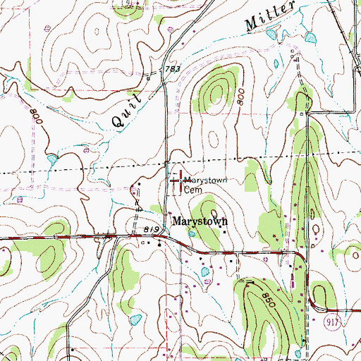 Topographic Map of Marystown Cemetery, TX
