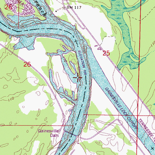 Topographic Map of Chambers Bar, AL