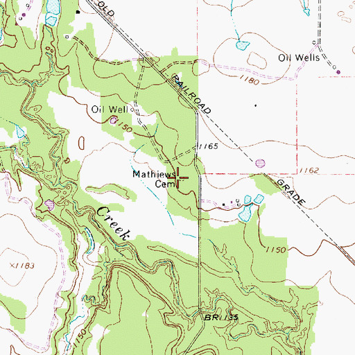 Topographic Map of Mathiews Cemetery, TX