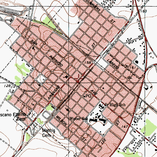 Topographic Map of Mathis, TX