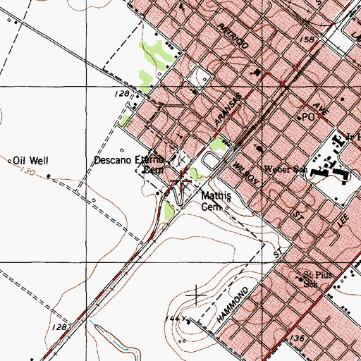Topographic Map of Mathis Cemetery, TX