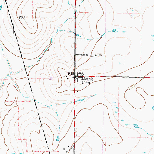 Topographic Map of Mathis Cemetery, TX