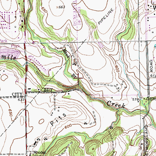 Topographic Map of Mauk Branch, TX