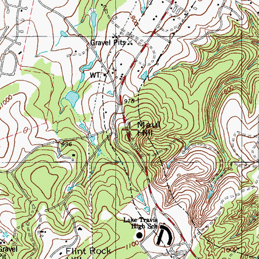 Topographic Map of Maul Hill, TX