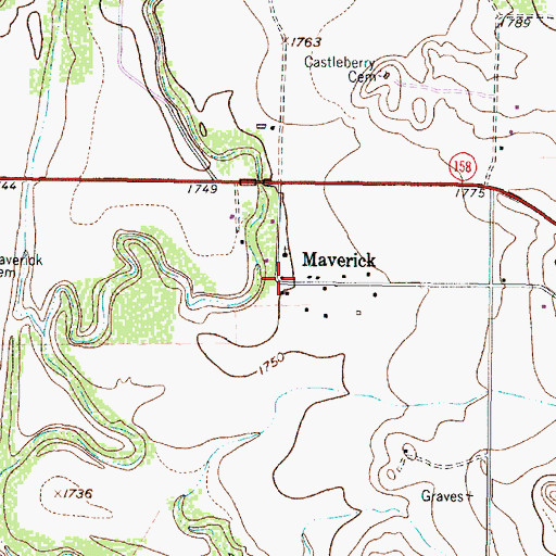 Topographic Map of Maverick, TX