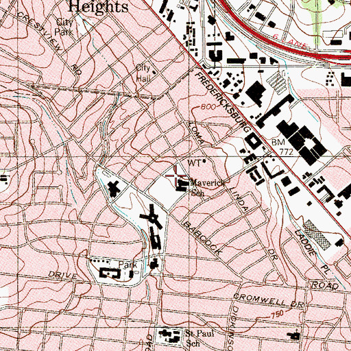 Topographic Map of Maverick School, TX