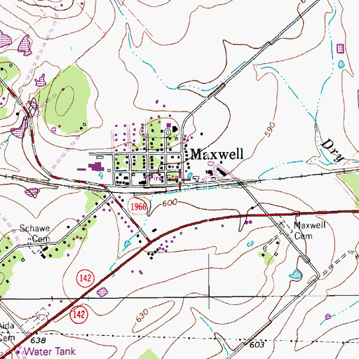 Topographic Map of Maxwell, TX
