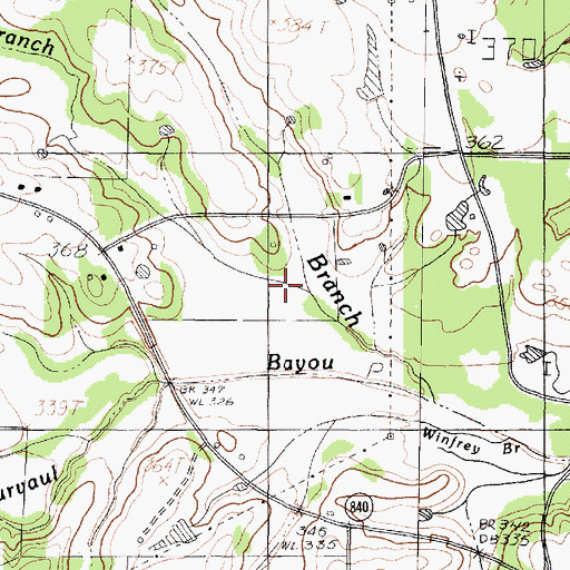 Topographic Map of Maxwell Branch, TX