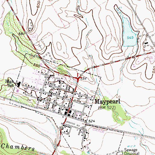 Topographic Map of Maypearl, TX