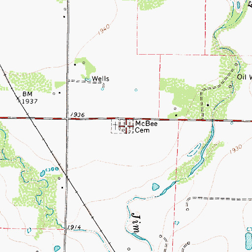 Topographic Map of McBee Cemetery, TX
