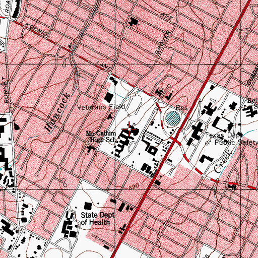 Topographic Map of McCallum High School, TX