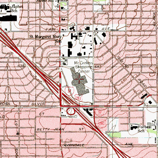 Topographic Map of McCreless Shopping Center, TX