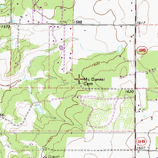 Topographic Map of McDaniel Cemetery, TX